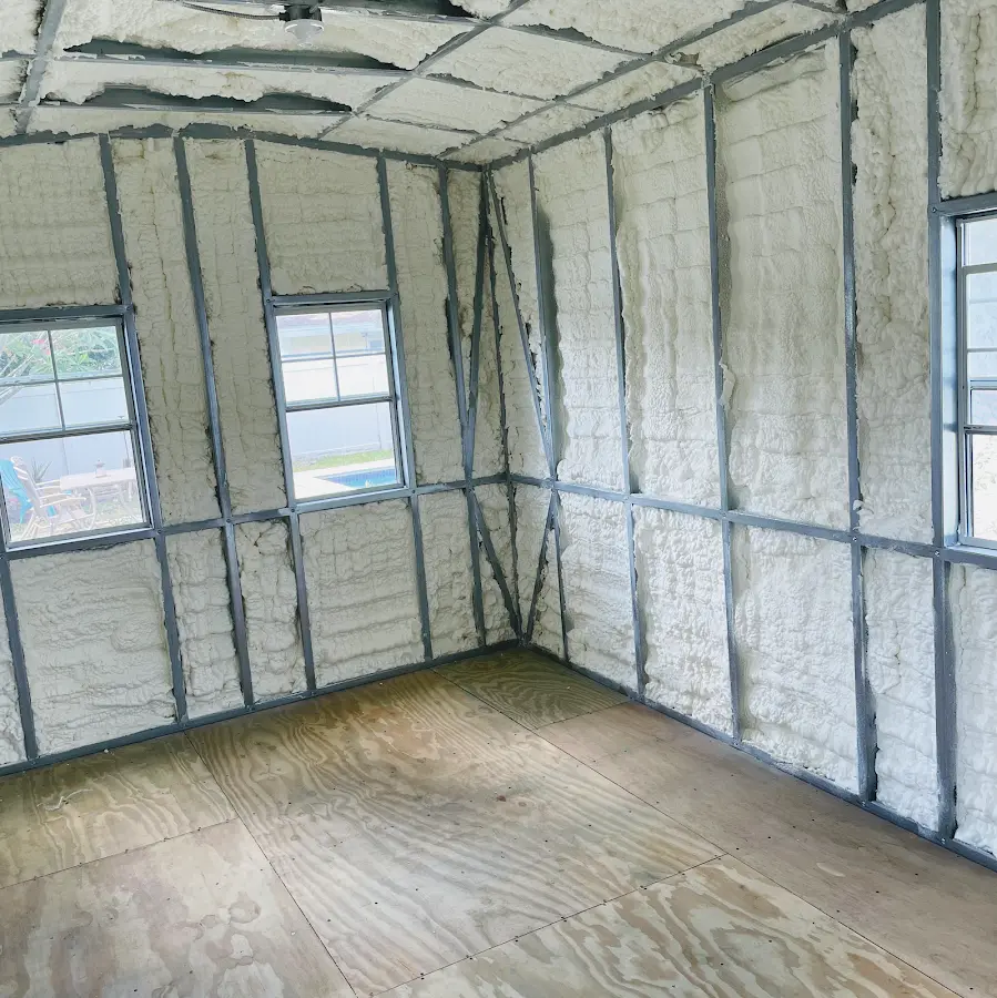 Closed-cell spray foam insulation applied to wall cavities in a residential project in Strawberry